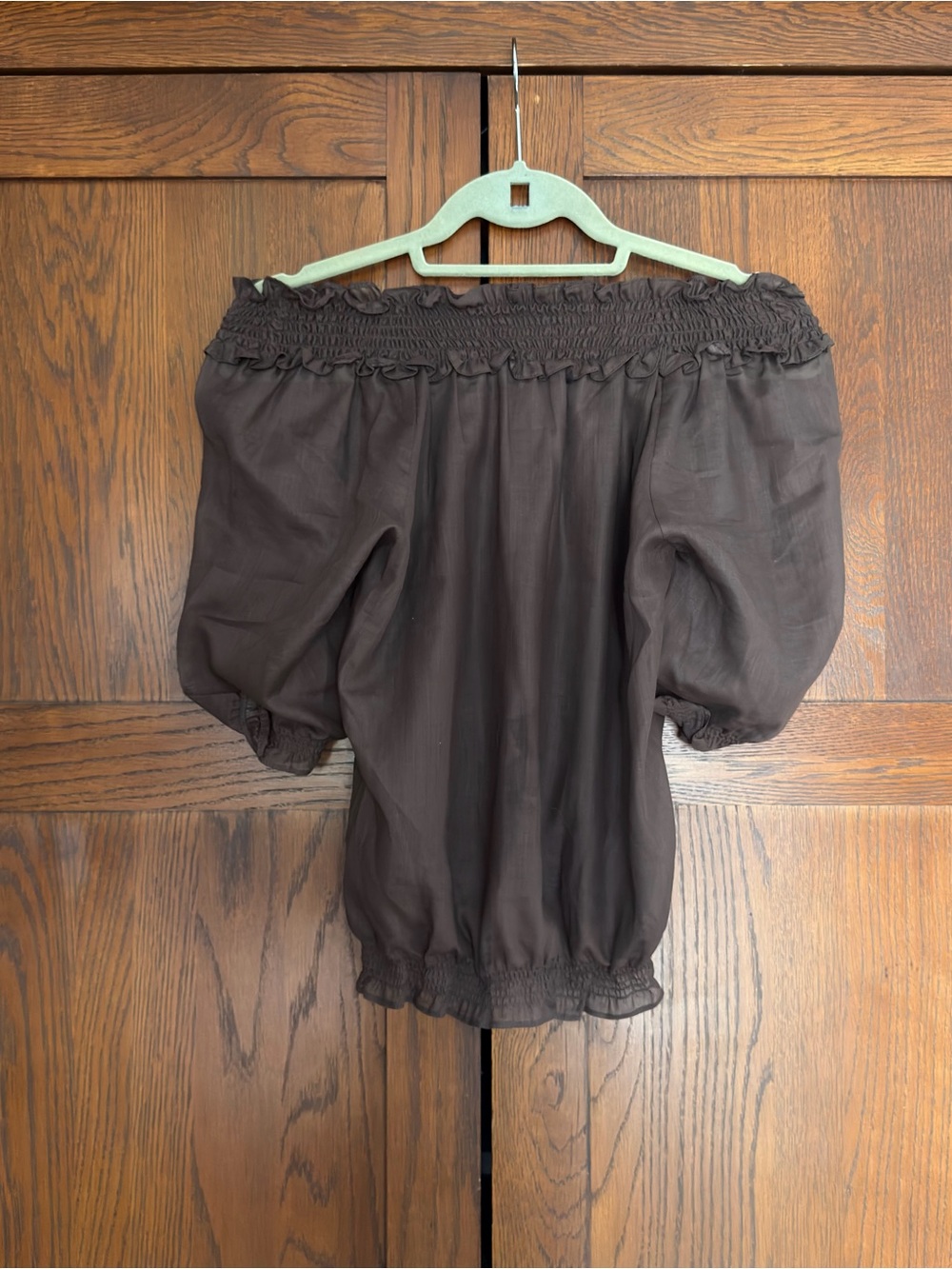 Brown Sheer Off Shoulder Peasant Blouse Boho Fairycore